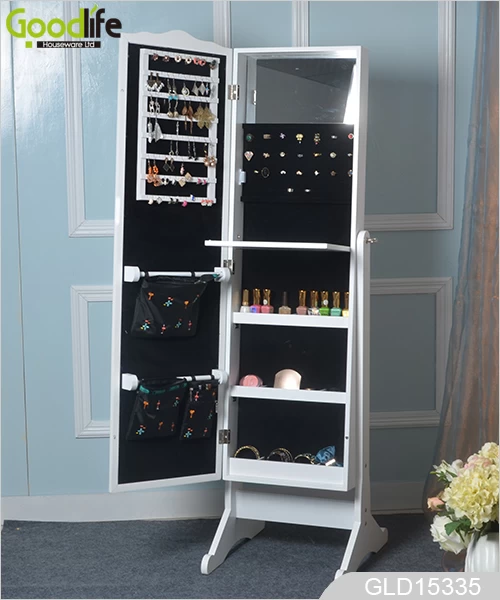 Delicate craft storage jewelry cabinet with a length mirror GLD15335