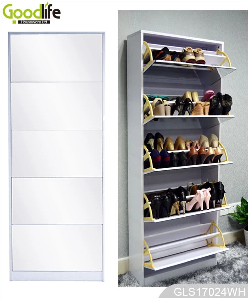 Each 2 layer in 5 drawers wooden shoe storage cabinet with mirror cover