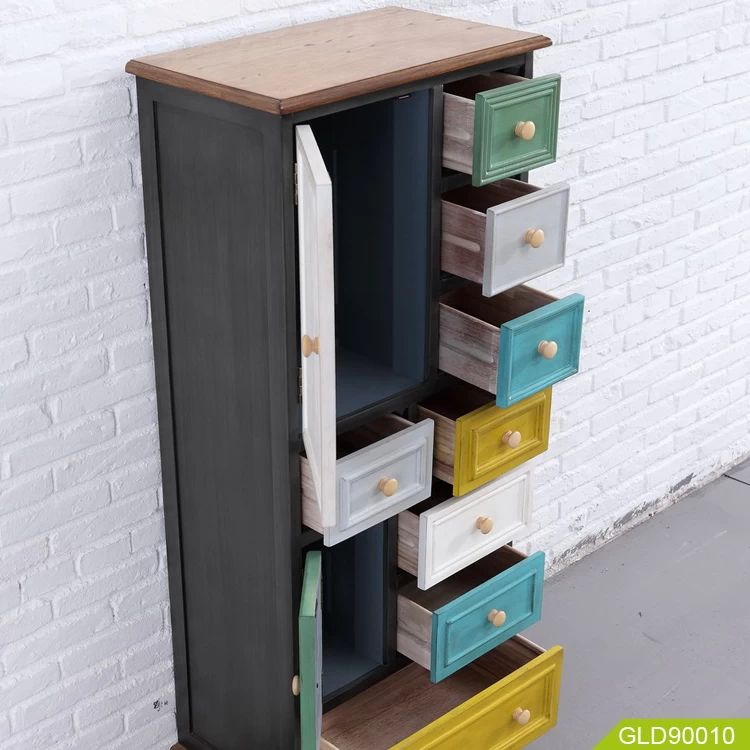 European retro colorful cupboard  organizer luxury and fashion storage cabinet  8 drawers and 2 doors