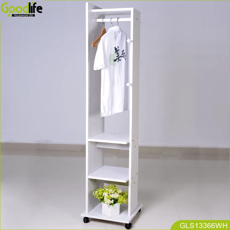 Goodlife Houseware Floor standing mirror wooden cloth rack,coat rack with wheel