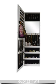 Full Length Mirror Wooden Jewelry Cabinet Hanging Over the Door GLD12211