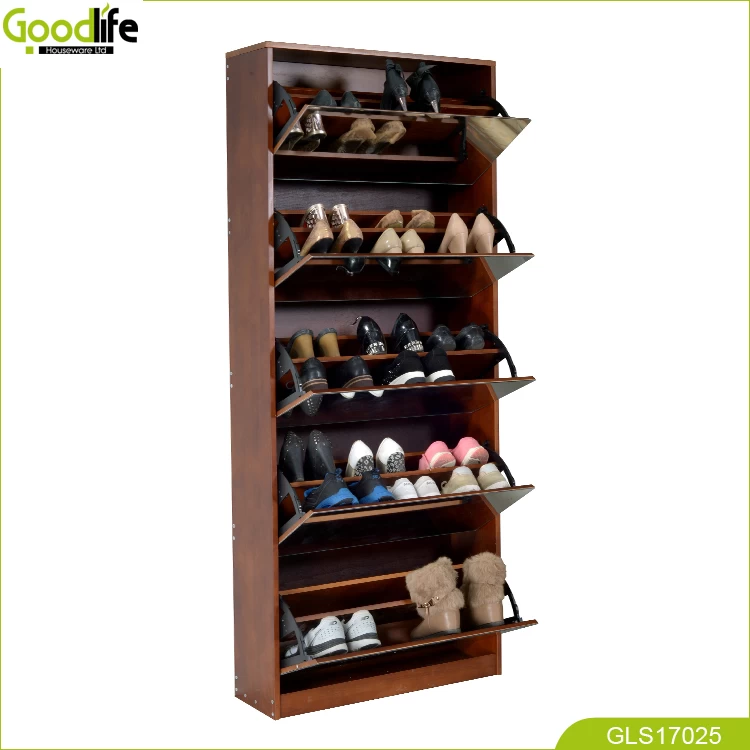 Full length solid wood shoe wardobe  with dressing mirror and the inside cabinet with two layer storage shelf