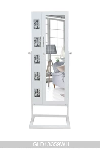 Double door multi-function mirror jewelry armoire with photo frame and LED lights