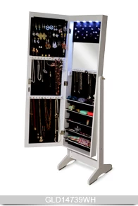 LED light design wooden standing mirror jewelry armoire