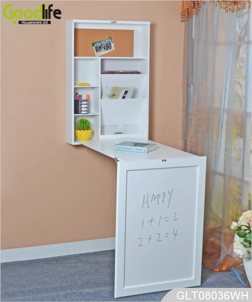 Goodlife wooden wall mounted fold out drop leaf desk with white marker board GLT08036