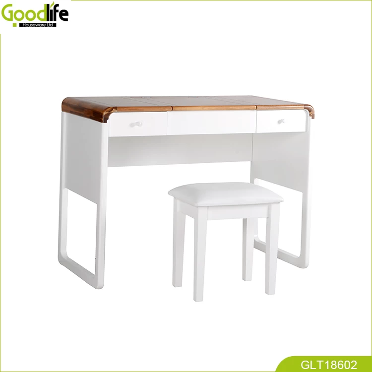 High quality finger Joint solid wood dressing table with flip up mirror and  2 drawer