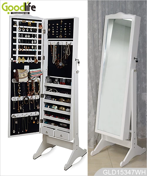 Hot Sale Goodlife Standing Wooden Mirrored Jewelry Cabinet GLD15347