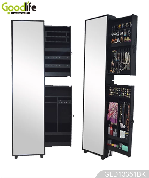 Hot Sale Side Pulling Jewelry Storage Cabinet with Full Length Dressing Mirror GLD13351