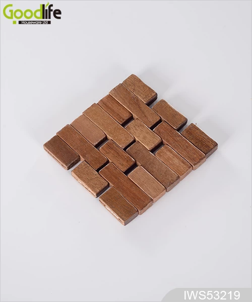 Joint panel rubber wood coaster , coffee pad,Wood color IWS53219