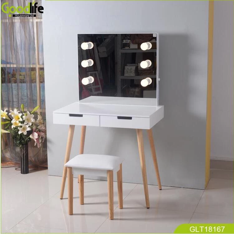 Latest design wooden makeup table set from GoodLife  with mirror tow drawers for storage cosmetics jewelry save space GLT18167