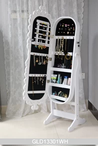 Luxury Bedroom Vanities Wooden Carved Jewelry Cabinet with Dressing Mirror