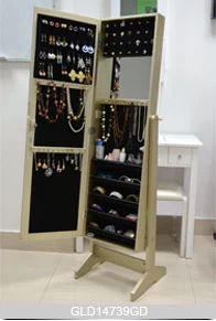 Middle East hot style wooden jewelry storage cabinet with dressing mirror in gold color GLD14739