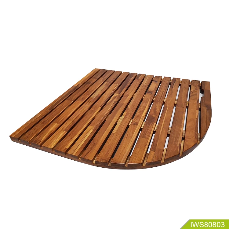 New design teak wood bath mat with fan-shape