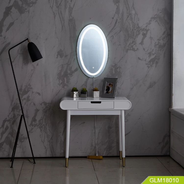 Oval Wall Mounted Led Lighted Mirror For Bathroom Lamp Wall Mounted Mirror With Touch Switch