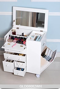 Space-saving makeup cabinet with mirror and wheels