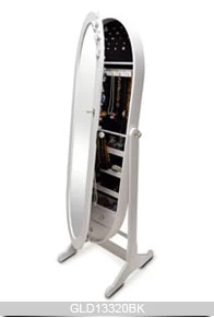 Standing Full Length Mirrored Oval Jewelry Cabinet GLD13320