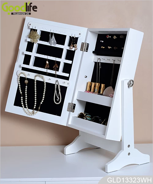 Standing on the table wooden jewelry and makeup cabinet with mirror GLD13323