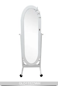 Standing oval wooden dressing mirror with jewelry storage cabinet with wheels GLD13322