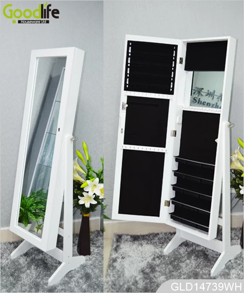 Three multiple functions wooden mirrored jewelry cabinet (freestanding, wall mounted or hanging over the door) GLD14739