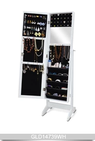 Three multiple functions wooden mirrored jewelry cabinet (freestanding, wall mounted or hanging over the door) GLD14739