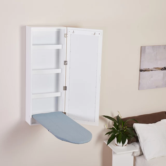 Wall Mount Ironing Board Cabinet with Mirror Folding Storage Cabinet Build In Ironing Board