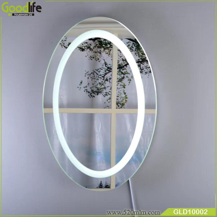 Wall hanging intelligent touch switch oval makeup mirror with light GLD10002