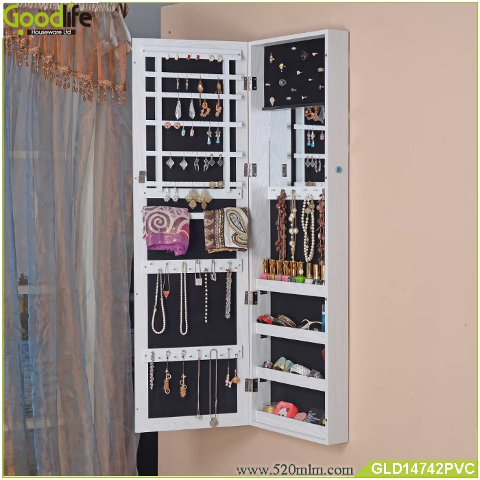 Wall mount and hang over the door Jewelry cabinet with mirror