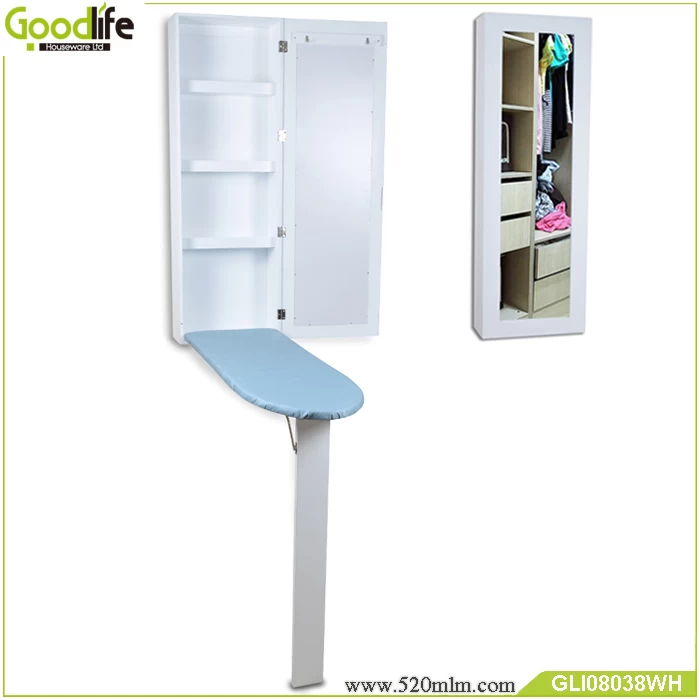 Wall mounted Fold Out Mirrored Wooden Ironing  Board Cabinet GLI08038