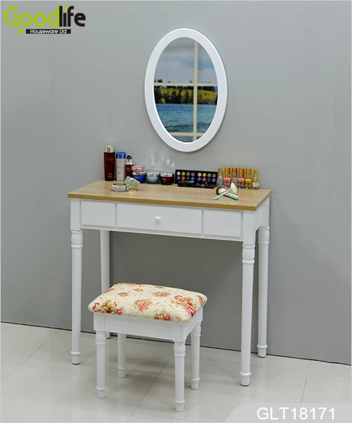 Wall mounted dressing table with An oval mirror and a lining stool GLT18171