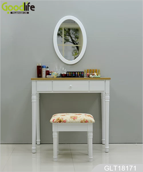 Wall mounted dressing table with An oval mirror and a lining stool GLT18171