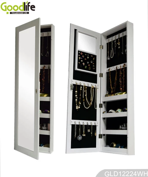 Wall mounted mirror multifunctional jewelry cabinet GLD12224