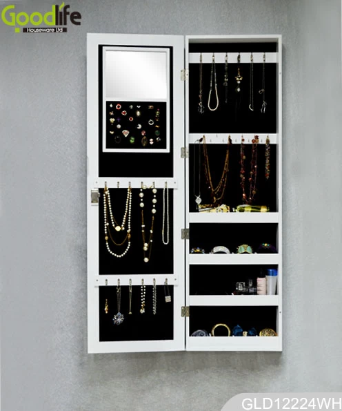Wall mounted mirror multifunctional jewelry cabinet GLD12224