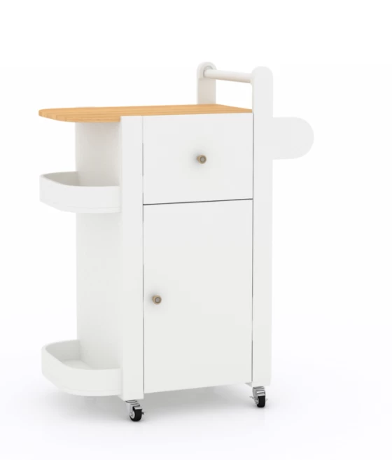 White Movable dining table with wheel