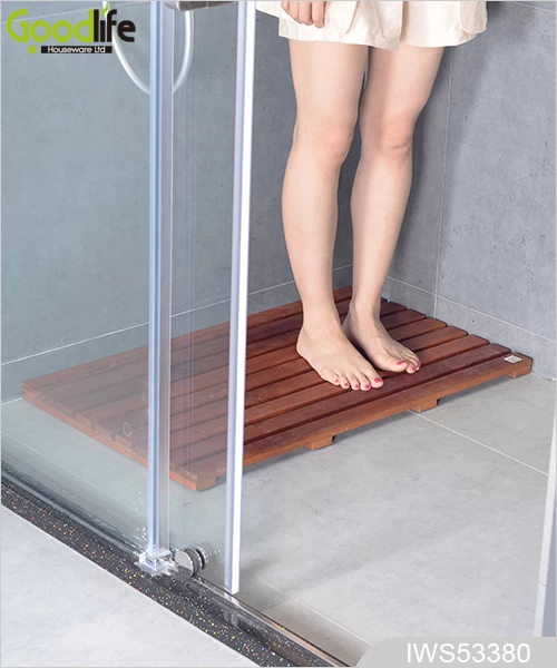 Wholesale high quality Non-slip and durable solid Teak wood bath mat IWS53380