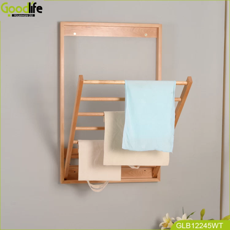 China Wholesale bathroom wall mounted wood shelf towel rack  for clothing shop display foldable manufacturer