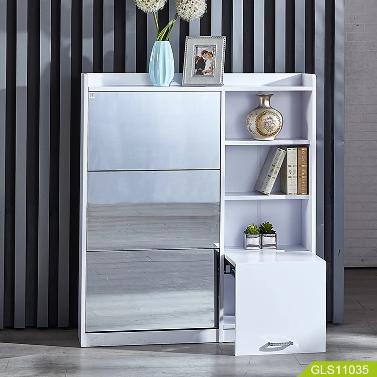 Wholesales mirror shoe cabinet with storage compartment two in one