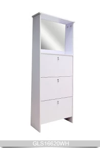 Wooden 3-layer Shoe Cabinet with Mirrored Storage Cabinet and Hooks GLS16620
