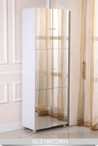 Wooden Mirrored 6-door Shoe Cabinet with 9 Layer Shelves Inside GLS16622