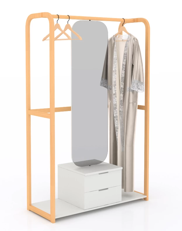 Wooden clothes rack with mirror