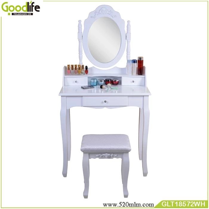 Wooden dressing table with mirror and 3 drawers GLT18572