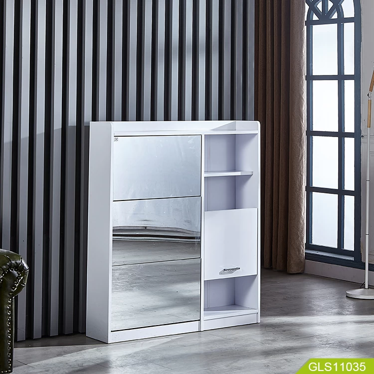 Wooden luxurious shoe cabinet with mirror