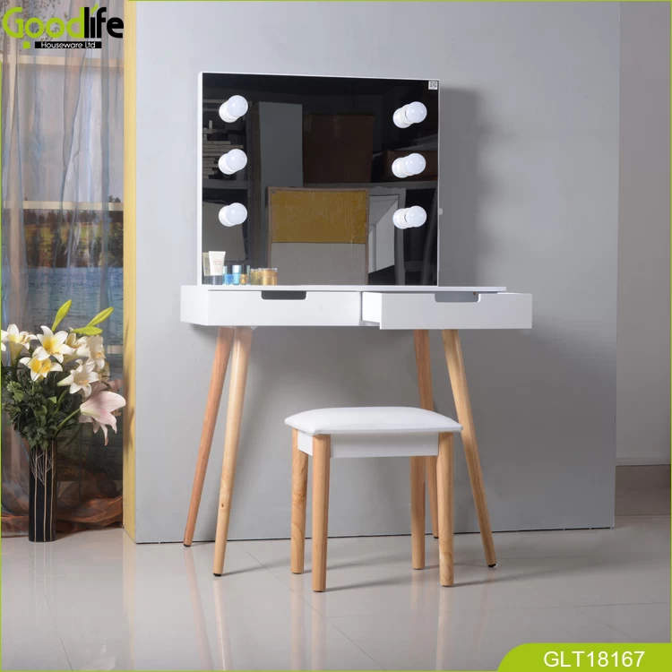 Wooden  mirror dressing table  furniture with LED light with adapter , charger and USB charge
