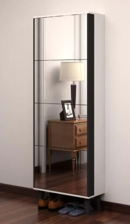 Wooden mirror shoe cabinet