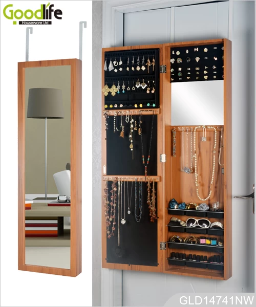 Wooden pattern wall mount  multi-function jewelry cabinet GLD12201