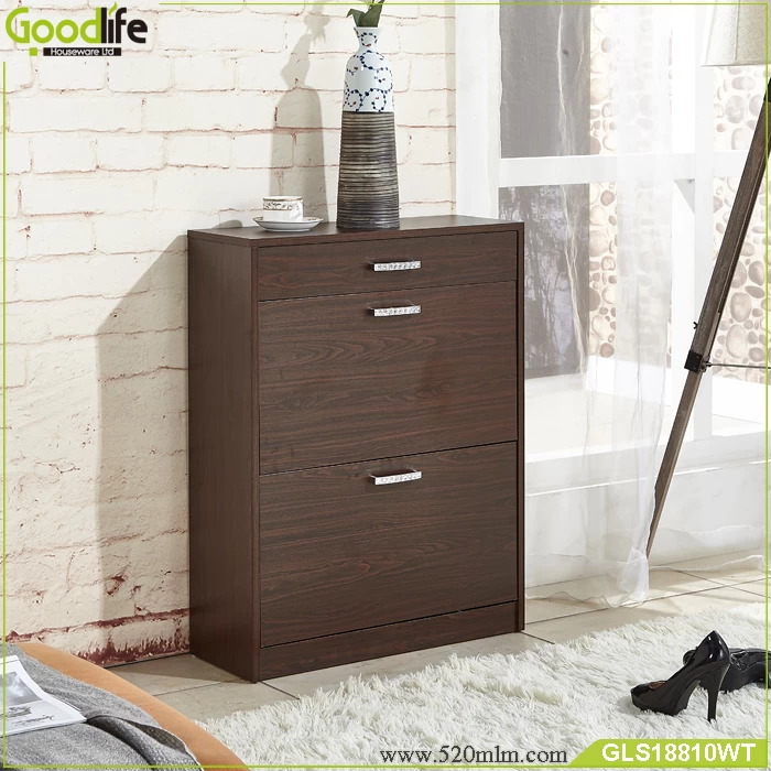 Wooden three doors shoe cabinet with a drawer GLS18810