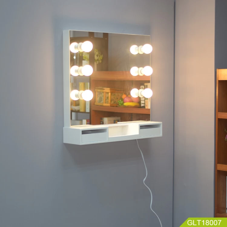 Wooden wall mount make up table with mirror build in  LED light convenient lady makeup