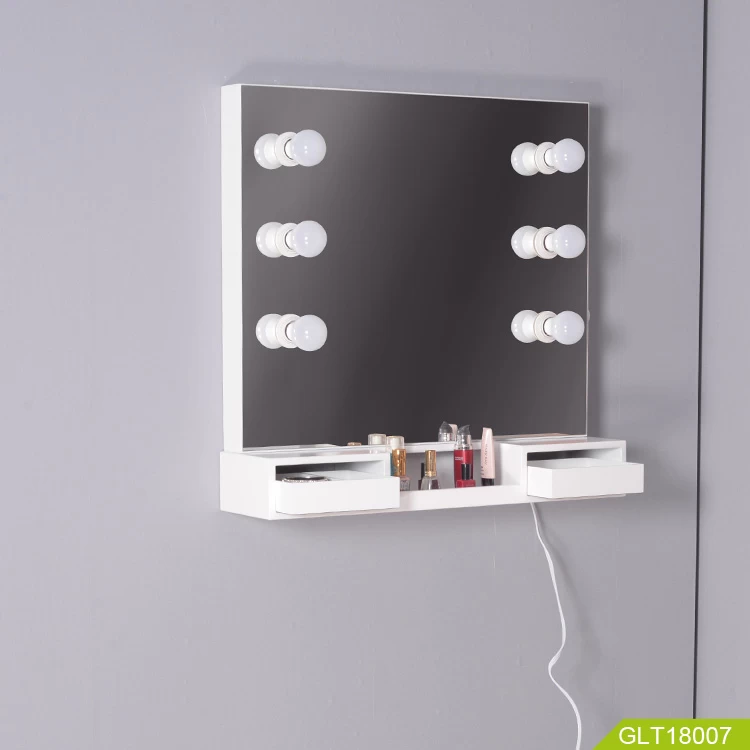 Wooden wall mount make up table with mirror build in  LED light convenient lady makeup