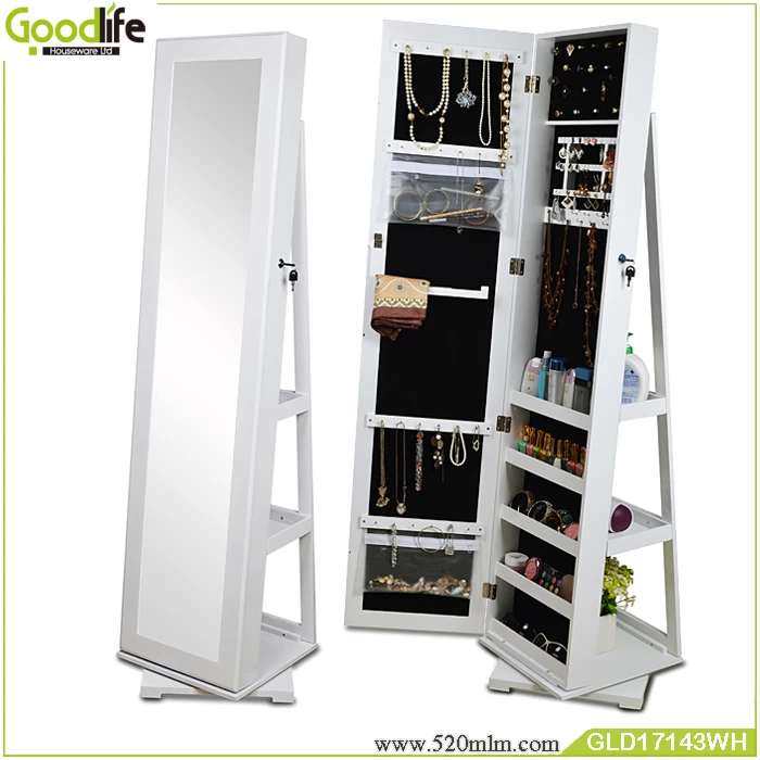 floor standing rotating jewelry accessory and bag shelf cabinet GLD17143