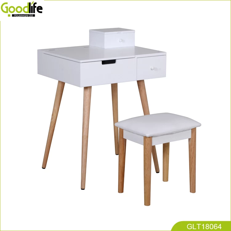 mirror makeup box dressing table with solid wood stool