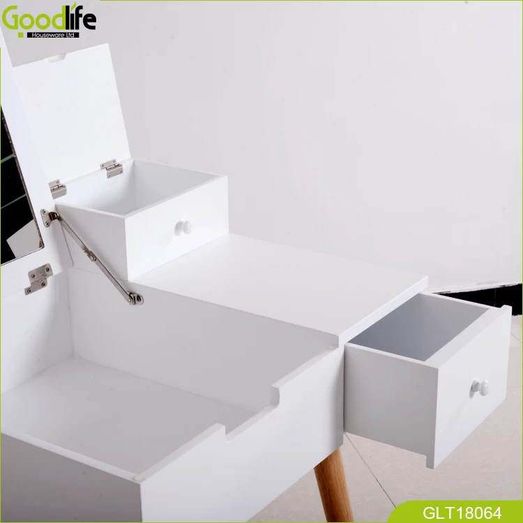 mirror makeup box dressing table with solid wood stool